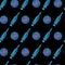 Seamless pattern with neon syringe and 'stop covid-19' icons on black background. Vaccination, health care, coronavirus