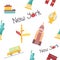 Seamless pattern with New York landmarks, symbols