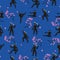 Seamless pattern with ninja in a black suit and sakura. Vector graphics