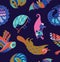 Seamless pattern with nocturnal animals. Vector illustration