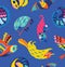 Seamless pattern with nocturnal animals. Vector illustration