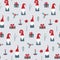 Seamless pattern with Nordic Gnomes and christmas festive decorations.