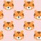 Seamless pattern nursery cute tiger and dots on pink background.