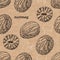 Seamless pattern with nutmeg on a vintage background