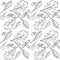 Seamless pattern of oak leaves and acorn, black and white sketch, hand draw line art