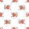 Seamless pattern with octopus on white background. Backdrop with marine animal or mollusc with tentacles, deep sea