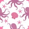 Seamless pattern octopuses shells starfish vector illustration