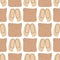 Seamless pattern with Old Russian bast shoes and birch-bark baskets