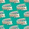 Seamless pattern with old van with surfboard. Retro pattern