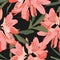 Seamless pattern with Oleander flower. Floral composition. Orange Rhododendron flowers.
