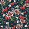 Seamless pattern from Olympic lilies, daisies and poppies.
