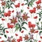 Seamless pattern from Olympic lilies and poppies. White background.