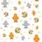 Seamless pattern with orange and grey birds