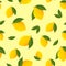 Seamless pattern with orange lemon and leaves on yellow background. citrus Wallpaper