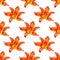 Seamless pattern orange lily flower white background isolated, red & yellow petals lilly repeating ornament, daylily texture