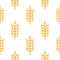 Seamless pattern of orange line wheat ears. Vector illustration isolated on white background.