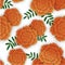 Seamless pattern with orange marigold and leaves.