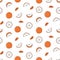 Seamless pattern orange outline with spots. Whole, pieces, and leaves.