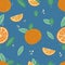 seamless pattern with oranges and leaves. Summer colorful wallpaper. Energetic, fresh and fruity background. Orange