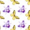 Seamless pattern with orchid flowers and butterflies.