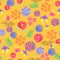Seamless pattern oriental flowers and cute botanical blossom background. Nursery wallpaper, textile or wrapping paper illustration