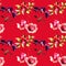 Seamless pattern with Original flowers on red background