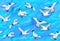 Seamless pattern ornament. Beautiful background with sea waves and flying seagulls. Luxury ornate maritime drawing for mural