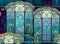 Seamless pattern ornament. Fantasy stain glass decoration. Abstract background with beautiful Art Nouveau style windows. Luxury