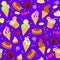 Seamless pattern ornament for kids birthday celebration or fest. Illustration of sweets, ice cream, candies and delicious food.