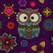 Seamless pattern from ornamental color owl with flowers and mandala. African, indian, totem, tattoo design. It may be