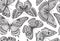 Seamless pattern with ornate doodle hand drawn butterflies.