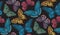 Seamless pattern with ornate doodle hand drawn butterflies.