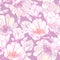 Seamless pattern with ornate magnolia flower and leaves in white on the pastel background. Floral background in contour style.