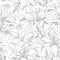 Seamless pattern with ornate white Lily flower and leaves on the white background. Elegance monochrome floral background.