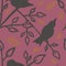 Seamless pattern with outline gray birds sitting on tree branches across leaves on pink background. Linen, bedding, textile, fabri