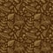 Seamless pattern with outline leaves. Autumn brown and gold background. Doodle style. For printing, fabric, textile, manufacturing