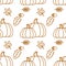 Seamless pattern with outline pumkin and leaf. Vector background