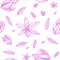 Seamless pattern with Outlined hand drawind geometrical blossoming flower. Ylang-ylang textile vector print