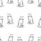 Seamless pattern of outlines funny cartoon domestic cats