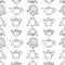 Seamless pattern of outlines various ceramics teapots