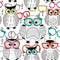 Seamless pattern owls with glasses