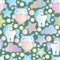 Seamless pattern with owls, unicorn and stars