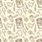 Seamless Pattern . Paintbrushes, Roller Brushes, Paint Stains and Tin Cans