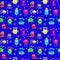 Seamless pattern with painted cute monsters and stars