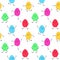Seamless pattern of painted easter eggs with faces. Colored eggs have fun and dance. Holiday egg. Vector isolated on
