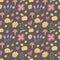 Seamless pattern with painted flowers, snails