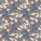 Seamless pattern, painted pink-blue parrots and delicate magnolia flowers on a gray background. Print, textile, wallpaper