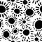 Seamless pattern with painted sun, flowers or circles. Vector hand drawn brush summer sun.