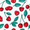 Seamless pattern painting with red cherries, isolated on white background