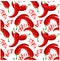 Seamless pattern with painting red hot chili pepper and lettering on white